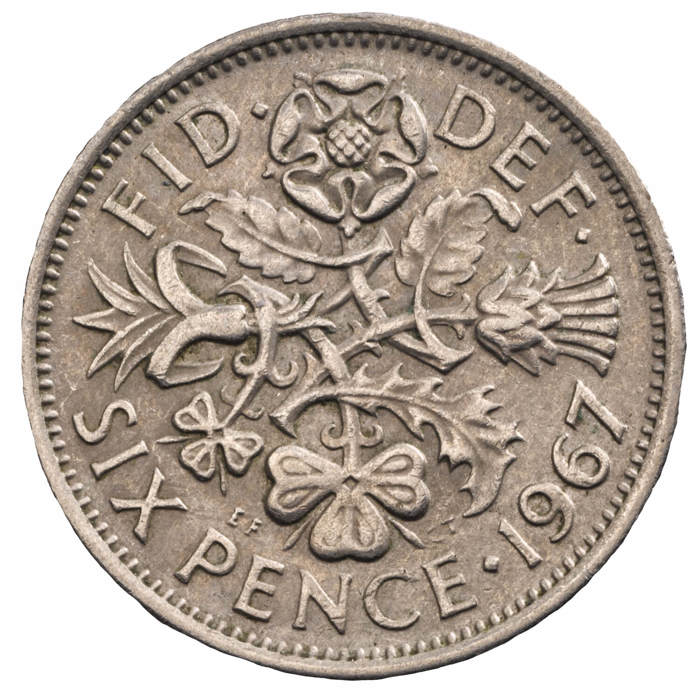 Queen Elizabeth II 1967 Sixpence