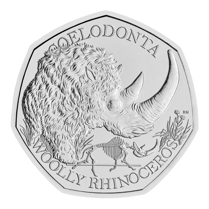 The reverse of 2024 The Woolly Rhinoceros 50p coin.