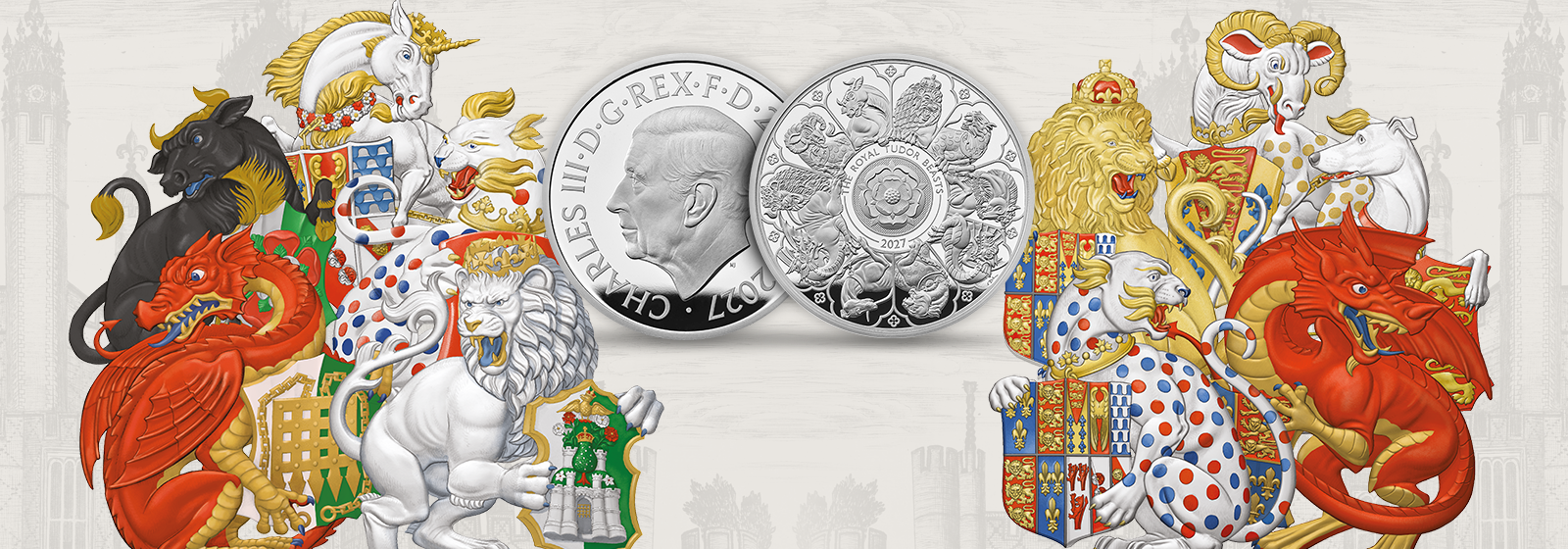 The Royal Tudor Beasts Collection comes to a close with a coin featuring all ten beasts.